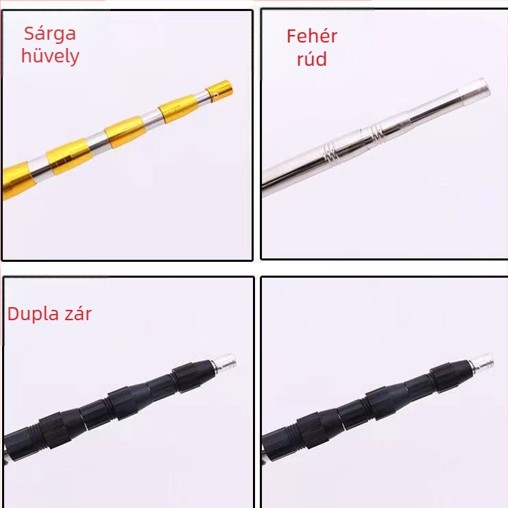 Rozsdamentes acél teleszkópos gyümölcsszedő pálca hálóval, 8 mm-es csavaros csatlakozással, állítható hosszúságú, 3-6 részes