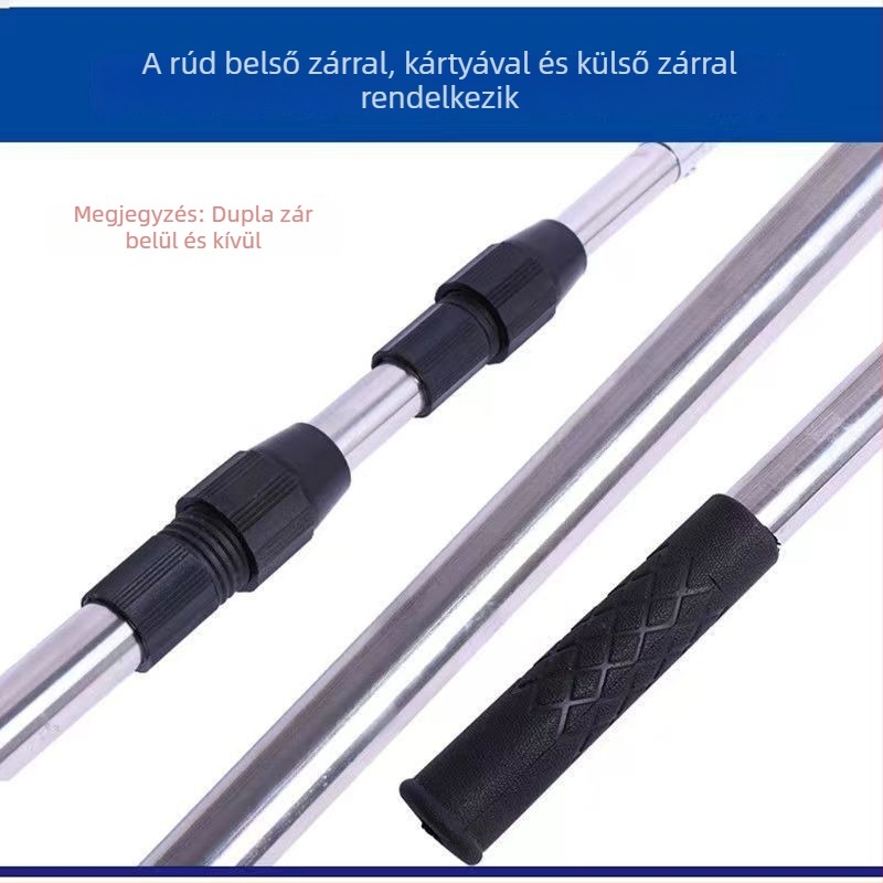 Rozsdamentes acél teleszkópos gyümölcsszedő pálca hálóval, 8 mm-es csavaros csatlakozással, állítható hosszúságú, 3-6 részes