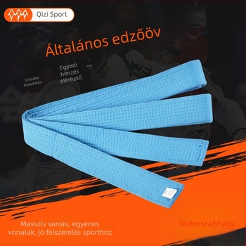 Taekwondo edzési öv hímzés opcióval, pamutból, felnőtteknek és gyerekeknek egyaránt alkalmas, 1-2 cm-es hibahatár.