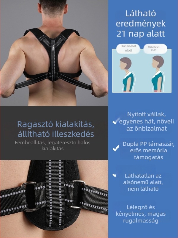 VBOSI Testtartás-korrigáló öv felnőtteknek – állítható hátsó rész, válltámogatás, poliészter rost