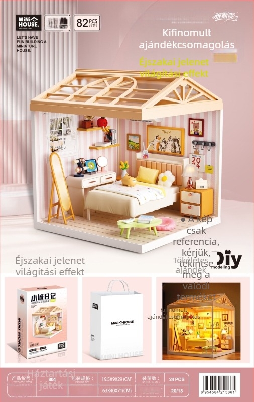 3D összerakható puzzle – DIY mini ház modell, jelenet macska-kávézó és pékség, műanyag kivitel, 14+ éveseknek
