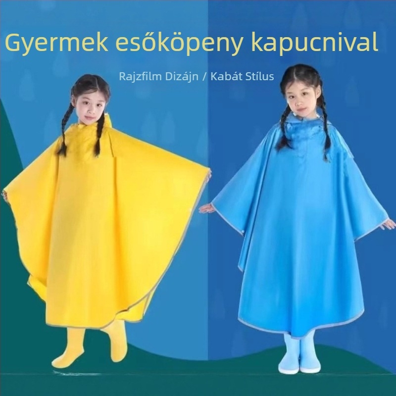Gyerekeknek szóló poncsó esőkabát, iskolába járó gyerekeknek, teljes testvédő esőruha