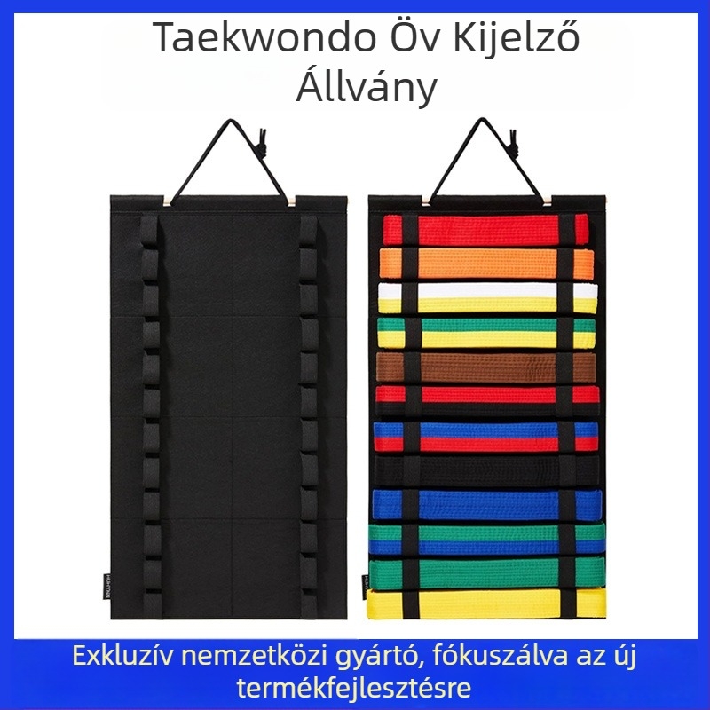 Taekwondo öv kijelző állvány, összecsukható, kampóval, nemszövött anyag, 1 réteg, nappali használatra