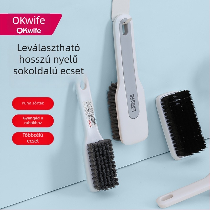 Hosszú nyélű cipő- és ruhatisztító kefekészlet, kétoldalas lapos kefe, műanyag kivitel