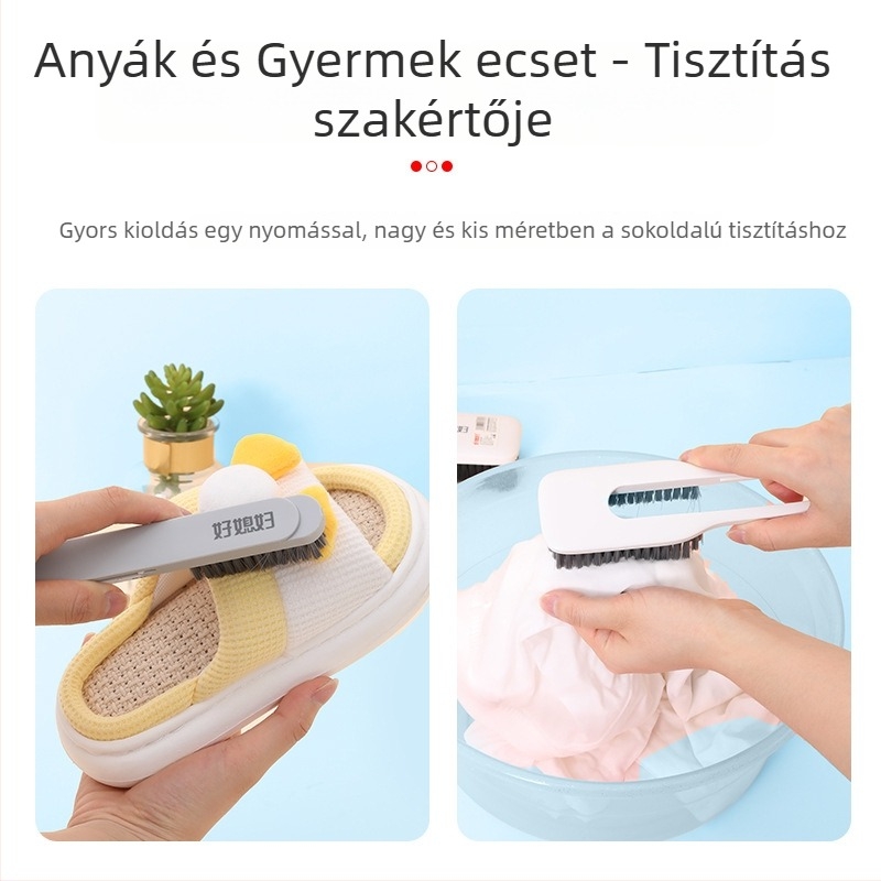 Hosszú nyélű cipő- és ruhatisztító kefekészlet, kétoldalas lapos kefe, műanyag kivitel