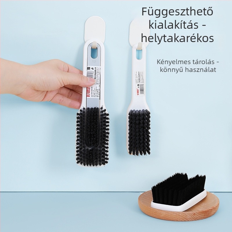 Hosszú nyélű cipő- és ruhatisztító kefekészlet, kétoldalas lapos kefe, műanyag kivitel