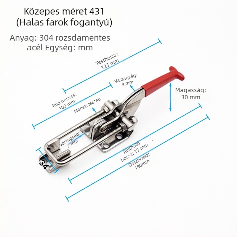 Gomb típusú zárcsipesz, 304 rozsdamentes acél és galvanizált vas, modellek 40323, 431, 40341