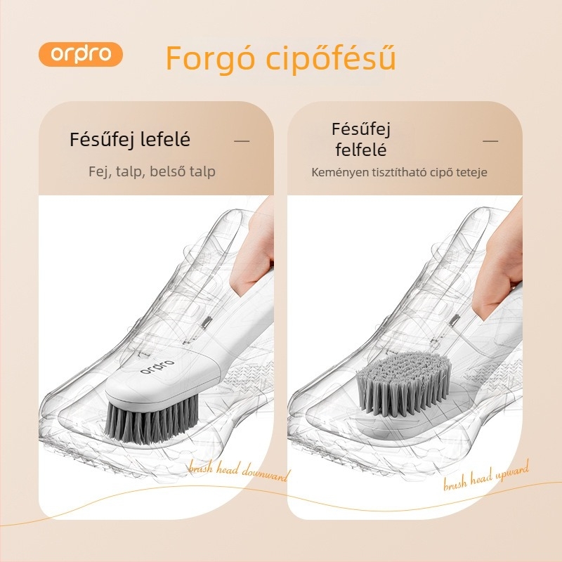 Cipőtisztító kefe forgó fejjel, puha szálakkal, otthoni használatra, hosszú nyéllel a cipők tisztításához és fertőtlenítéséhez