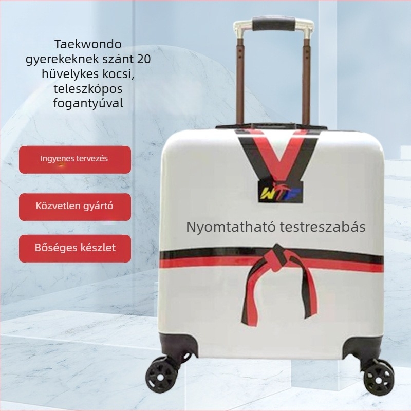 Taekwondo mintázatú kézipoggyász, cipzár, ABS külső, univerzális kerekek, jelszavas zár
