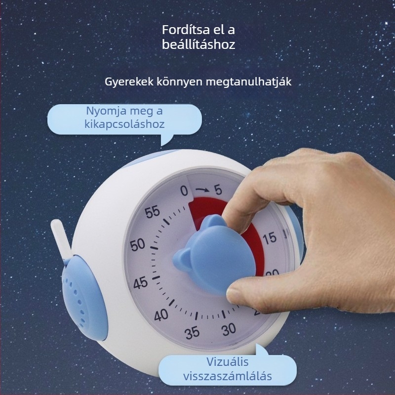 Tanuláshoz vizuális időmérő digitális kijelzővel, riasztással, akkumulátoros, ABS tokozás, rajzfilm dizájn