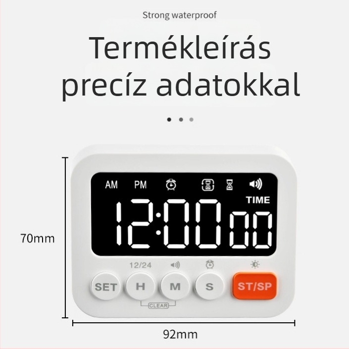 LED visszaszámláló időzítő csendes ébresztéssel a konyhában – minimalist dizájn főzéshez, sütéshez és tojásfőzéshez