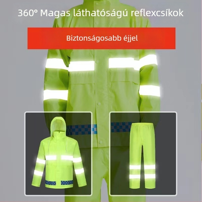 Fényvisszaverő szétválasztott esőkabát és nadrág készlet felnőtteknek, Oxford anyag, PVC vízálló réteg, 1 személyes csomag