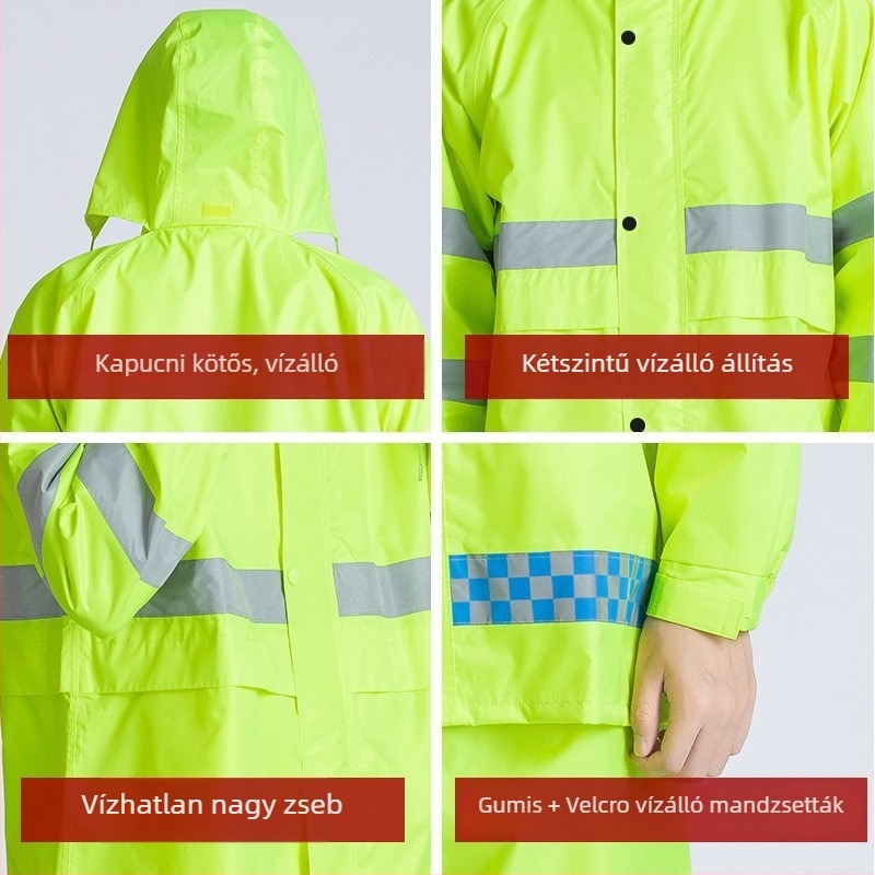 Fényvisszaverő szétválasztott esőkabát és nadrág készlet felnőtteknek, Oxford anyag, PVC vízálló réteg, 1 személyes csomag
