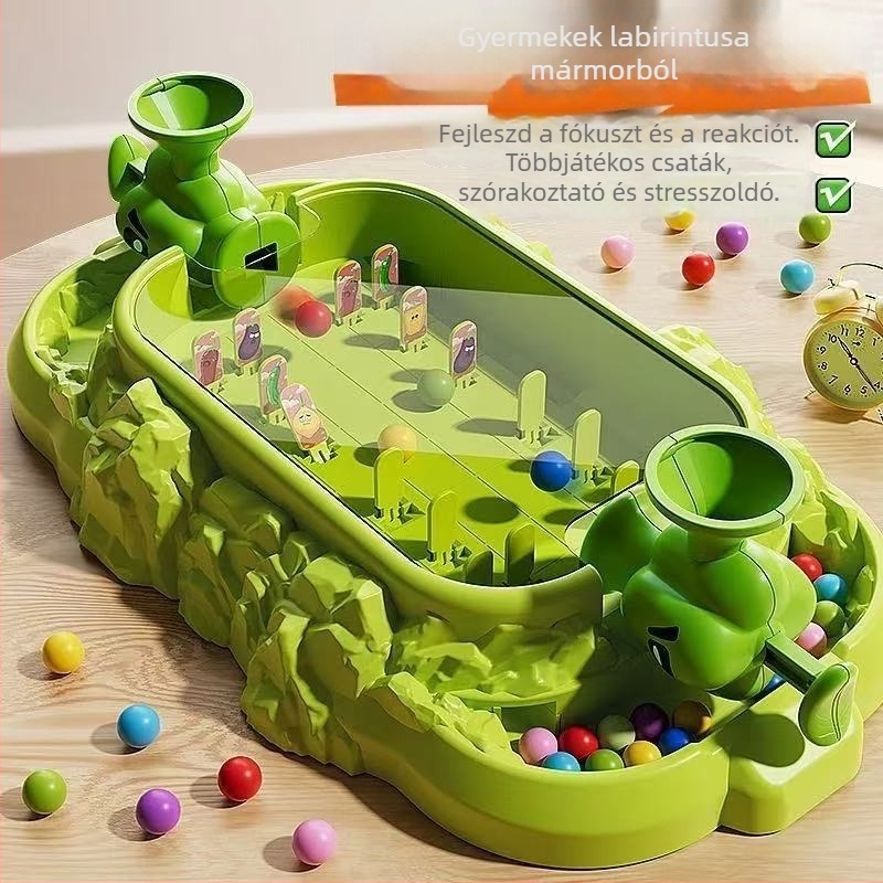 Asztali játék: kétszemélyes pinball gép növényharcra, interaktív puzzle játék, műanyag, beltéri használat, 7–14 éveseknek.