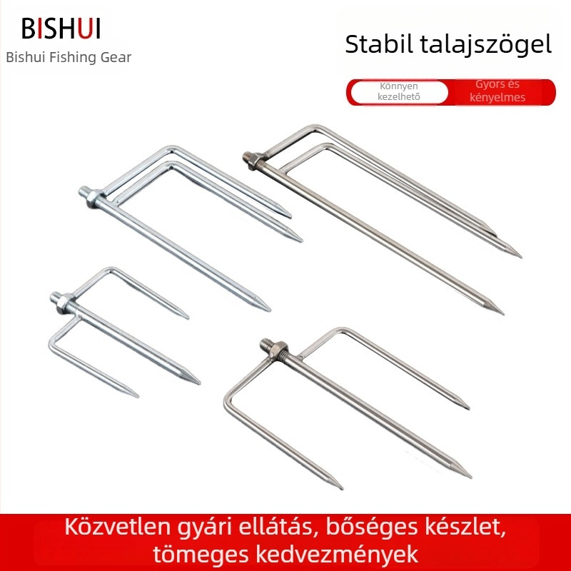 Rozsdamentes acélból készült horgász esernyővilla, hosszabb háromszög alaphoz és hálózati nyelet