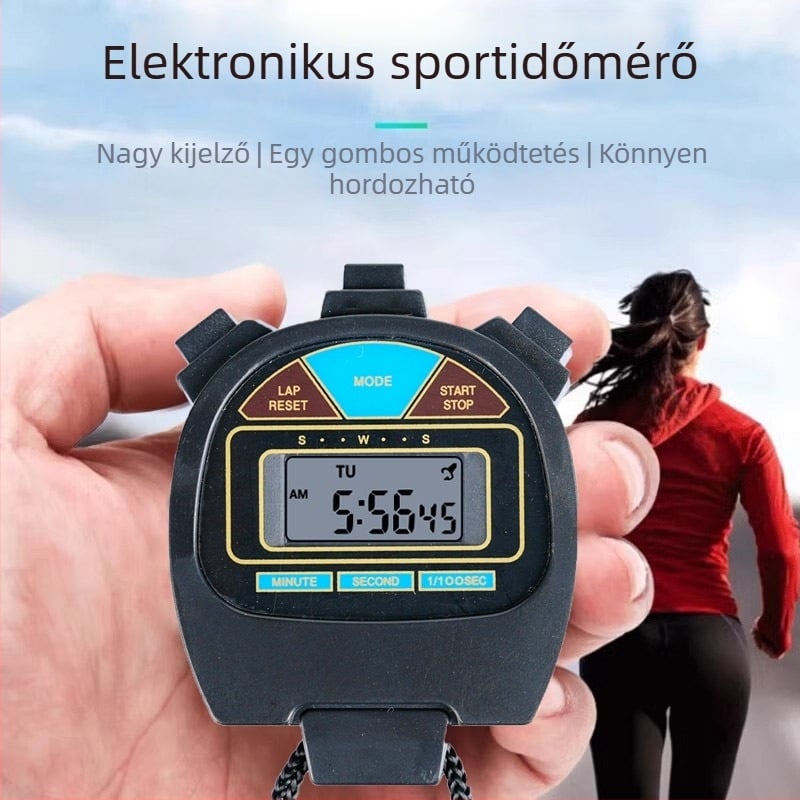 Huiyang elektronikus stopper LED-es számkijelzővel és kronográf funkcióval, műanyag ház, elemes