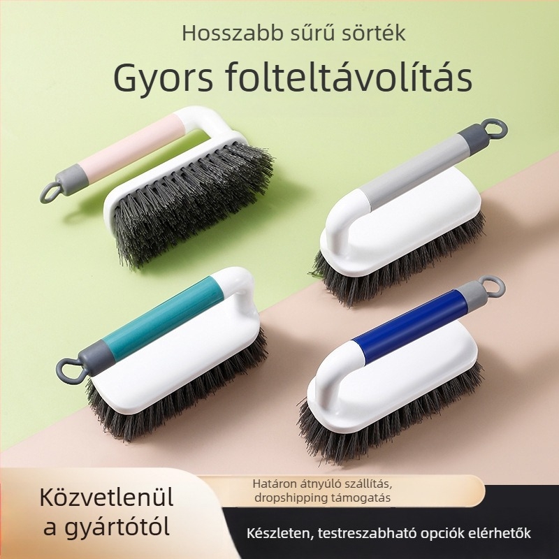 Függőhurokkal ellátott ruhatisztító és cipőtisztító kefa, műanyag nyéllel, puha és kemény sörtékkel