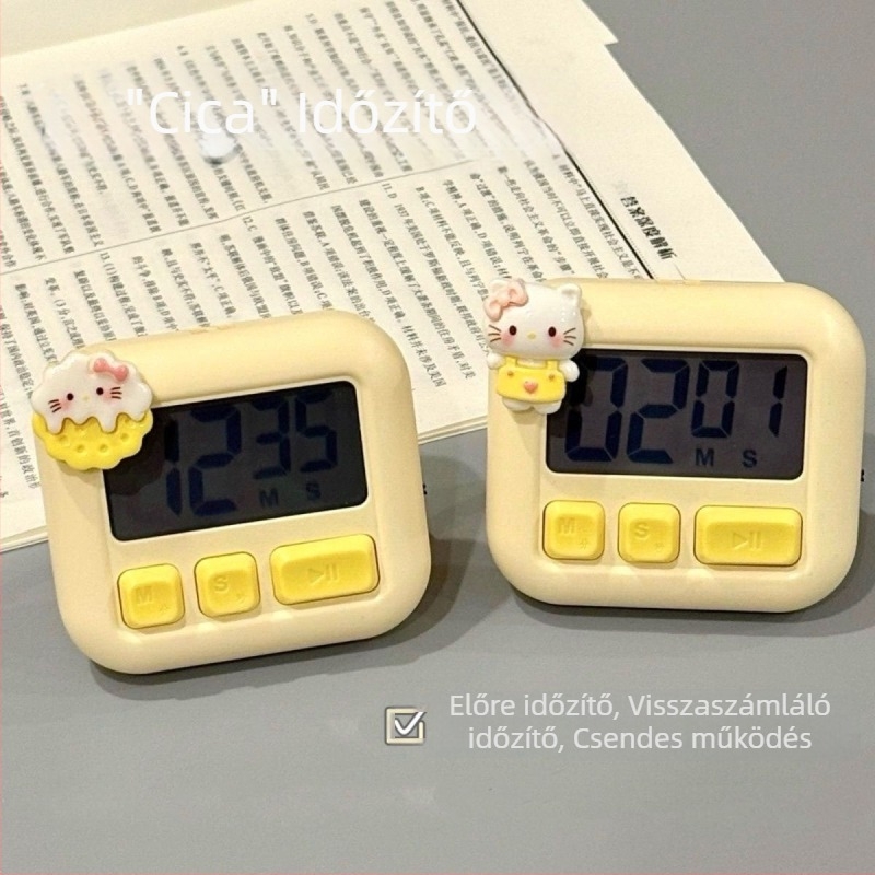 Új macskás cukorkocka időmérő, konyhai emlékeztető, elektronikus, csendes asztali mini ébresztőóra tanuláshoz és időgazdálkodáshoz