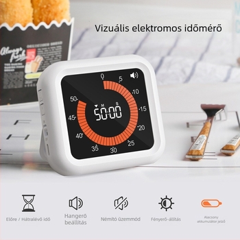12 órás vizuális időzítő tanuláshoz LCD kijelzővel, akkumulátorról működik, négyzet alakú műanyag ház