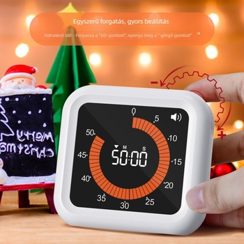 12 órás vizuális időzítő tanuláshoz LCD kijelzővel, akkumulátorról működik, négyzet alakú műanyag ház