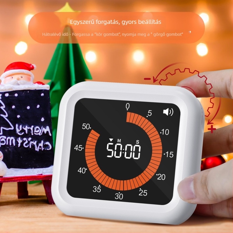 12 órás vizuális időzítő tanuláshoz LCD kijelzővel, akkumulátorról működik, négyzet alakú műanyag ház