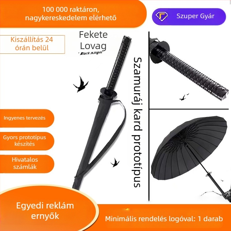Reklám esernyő, semleges stílus, hosszú nyelet; automatikus nyitás; 8 bordás keret rostból; középső rúd vasból
