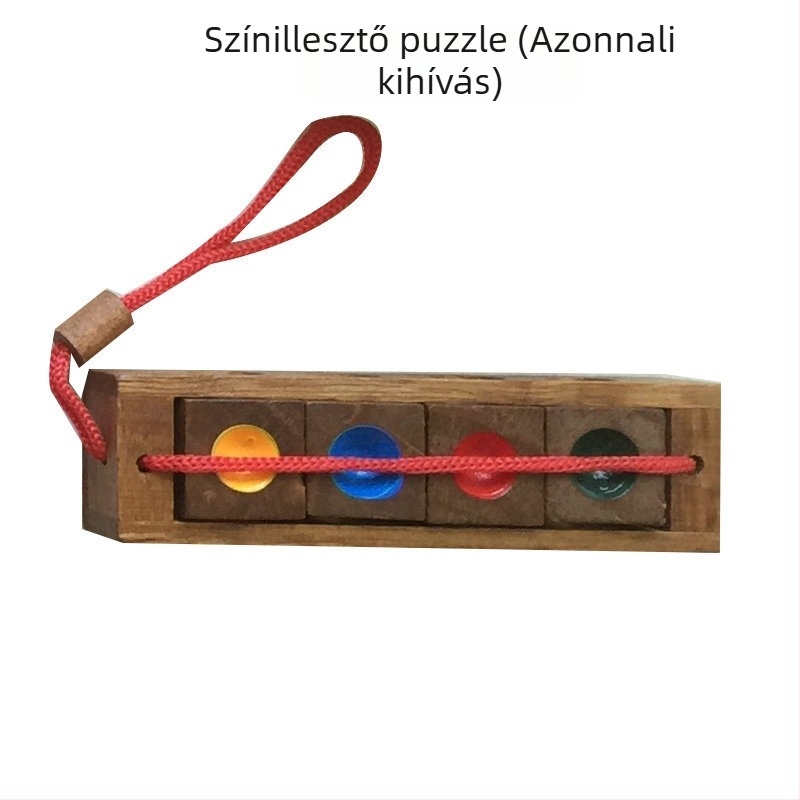 Fából készült fejtörő szabálytalan formájú elemekkel, csúszkáló rejtvény és tic-tac-toe-stílusú játék felnőtteknek