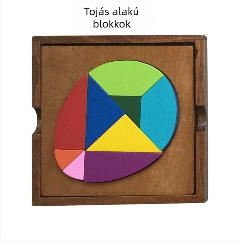 Fából készült fejtörő szabálytalan formájú elemekkel, csúszkáló rejtvény és tic-tac-toe-stílusú játék felnőtteknek