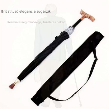 Leválasztható járóesernyő idős személyeknek, crutch-stílusú nyéllel, 8-szárú acélváz, Impact Cloth vászon, manuális nyitás-zárás