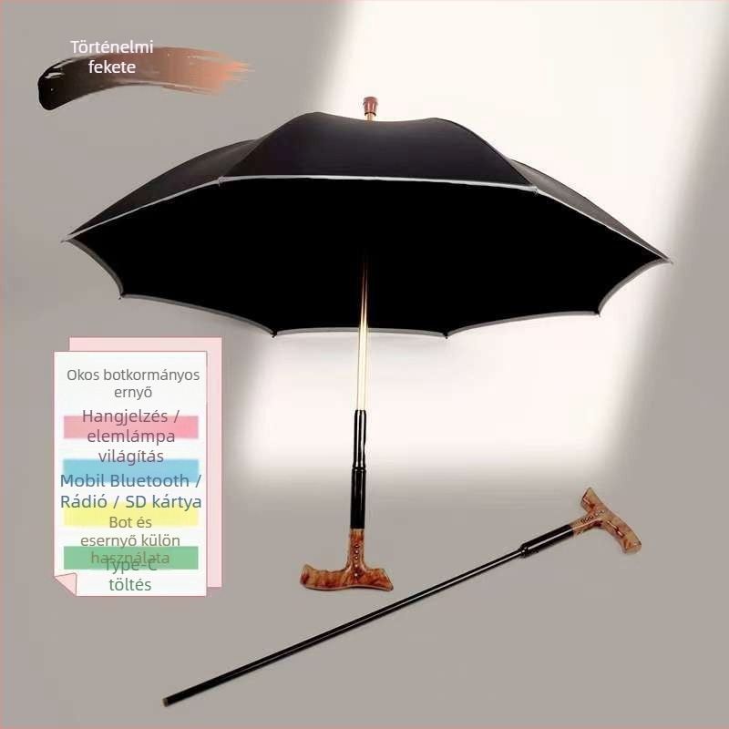 Leválasztható járóesernyő idős személyeknek, crutch-stílusú nyéllel, 8-szárú acélváz, Impact Cloth vászon, manuális nyitás-zárás
