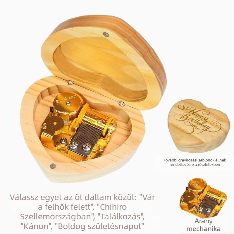 Fából készült gyógyító stílusú gravírozott madárvers zenei doboz ketyegő mechanizmussal – ajándék a barátnőnek, gyerekeknek vagy barátoknak születésnapra