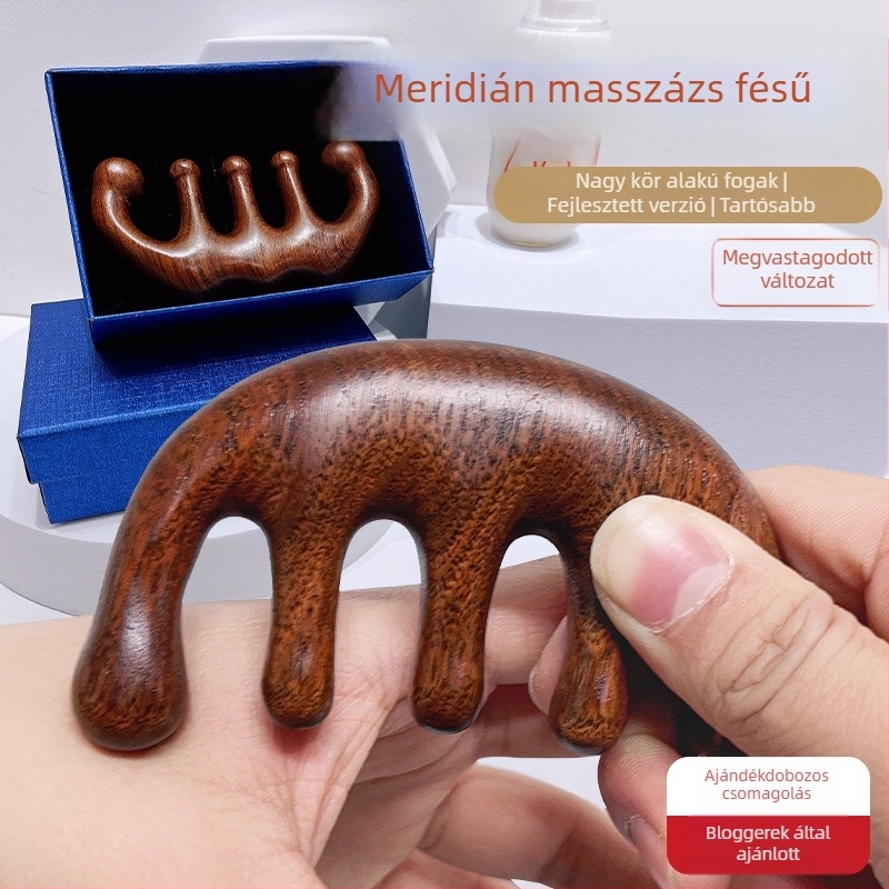 Fából készült fejbőrmasszázs fésű kör alakú fejjel és széles fogakkal, japán stílus