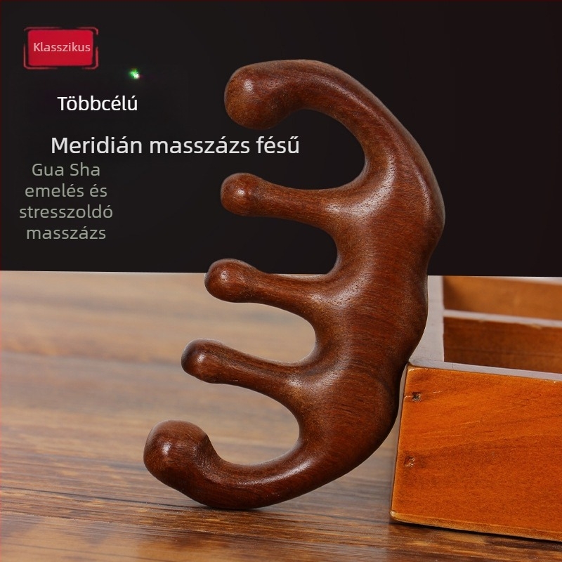 Fából készült fejbőrmasszázs fésű kör alakú fejjel és széles fogakkal, japán stílus