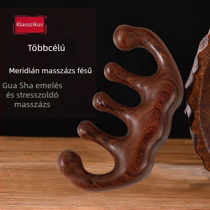 Fából készült fejbőrmasszázs fésű kör alakú fejjel és széles fogakkal, japán stílus