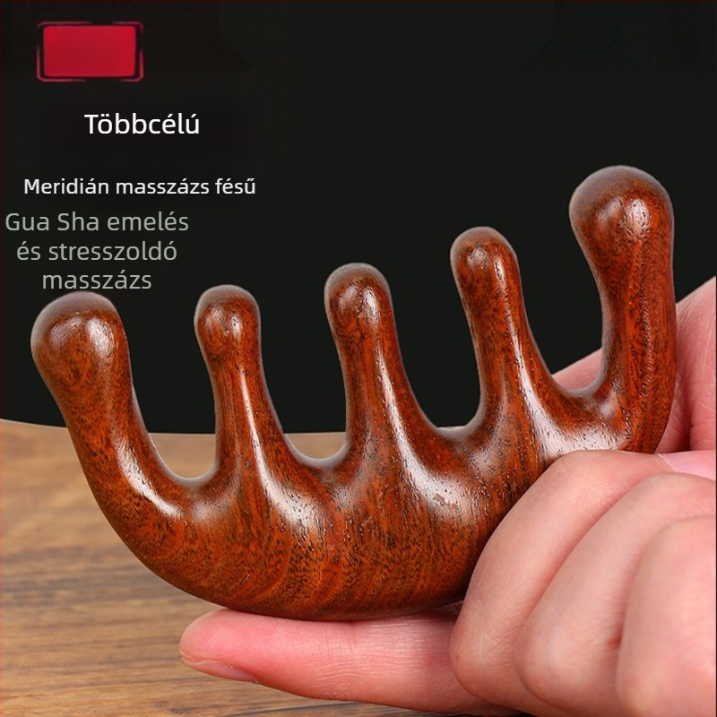 Fából készült fejbőrmasszázs fésű kör alakú fejjel és széles fogakkal, japán stílus