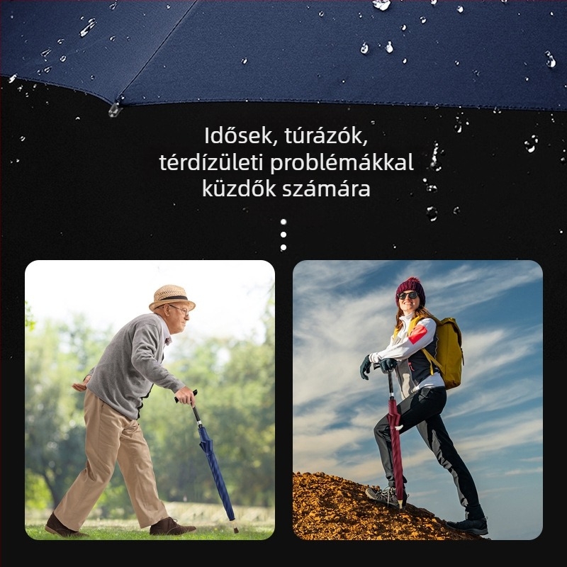 Állítható magasságú járóbot esernyő idős embereknek, többfunkciós rehabilitációs esernyő csúszásmentes fogantyúval, szétválasztható kültéri használatra