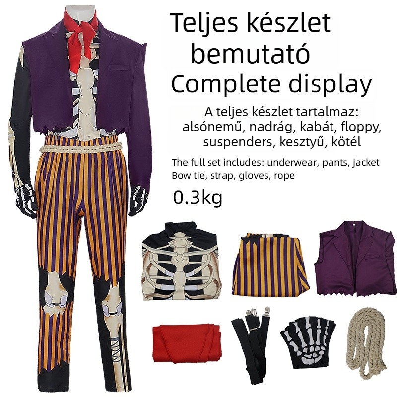 Uniszex cosplay jelmez színpadra, poliészter anyag, 2024 ősz kiadás, 18–24 éveseknek, gallér nélkül, címke nélkül