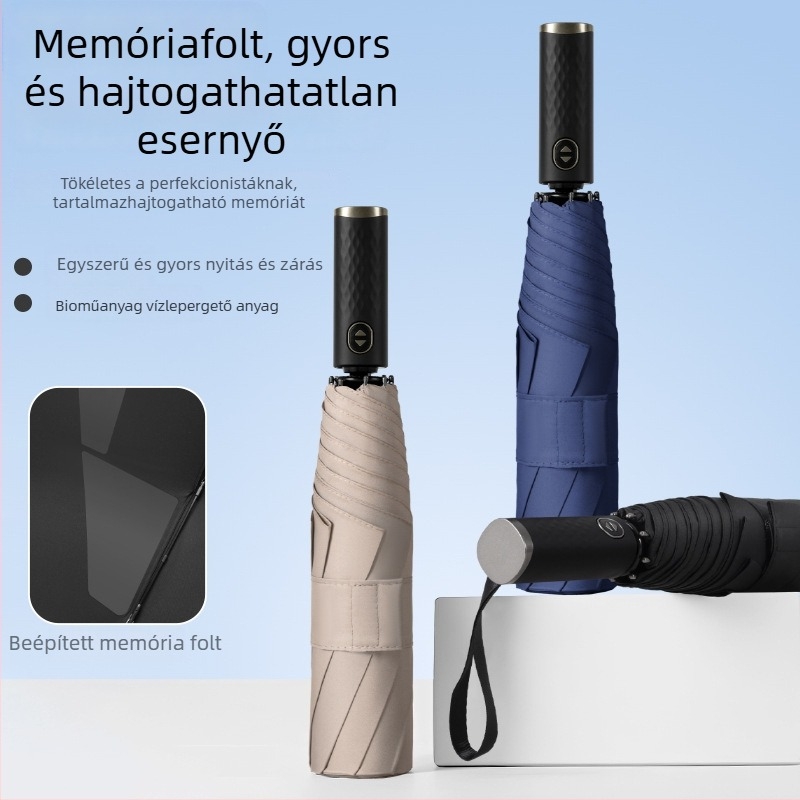 Magas minőségű automata üzleti esernyő memória patch-szel; esernyő esős és napsütéses időre; logó nyomtatás elérhető; 8 bordás keret; Impact anyag; acél; UPF 30+