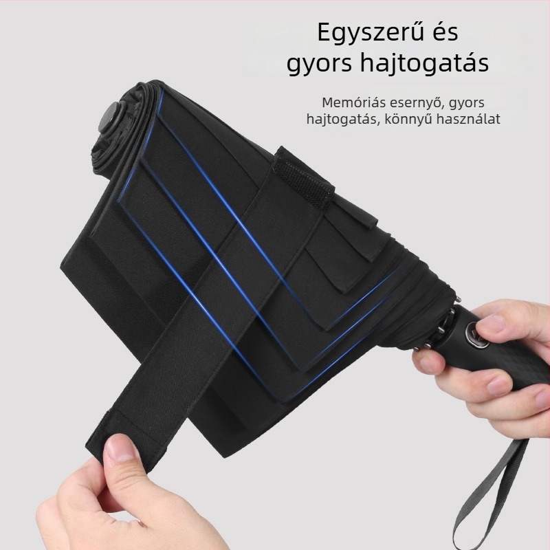 Magas minőségű automata üzleti esernyő memória patch-szel; esernyő esős és napsütéses időre; logó nyomtatás elérhető; 8 bordás keret; Impact anyag; acél; UPF 30+