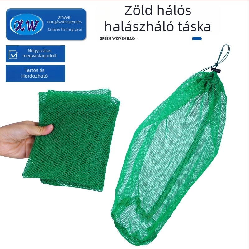 Xinwei Fishing Gear Tömörített Nylon Háló Táska Húzózsinórral, Négyzetes Alap