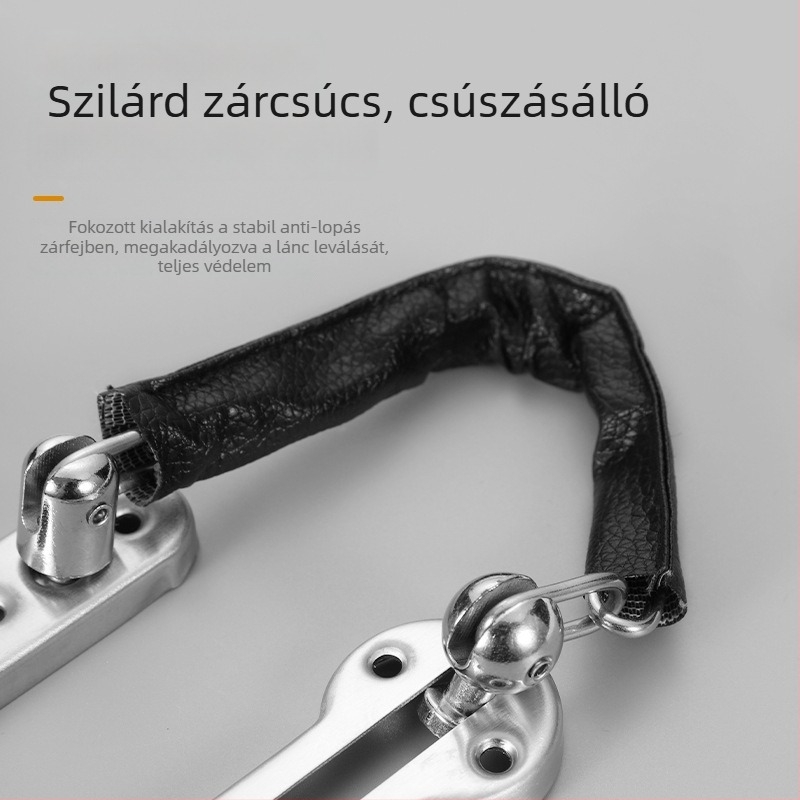 Ajtó antifolt lánc – Type A zár, anyag: rozsdamentes acél / PU bőr, felületkezelés: elektroplakálás / polírozás, modern minimalist stílus
