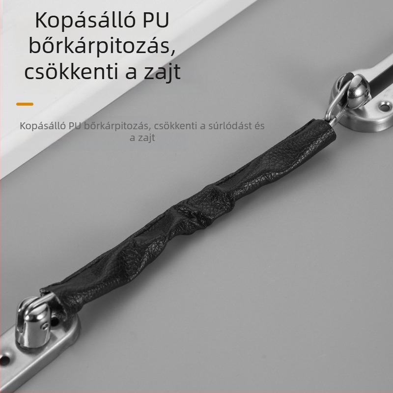 Ajtó antifolt lánc – Type A zár, anyag: rozsdamentes acél / PU bőr, felületkezelés: elektroplakálás / polírozás, modern minimalist stílus