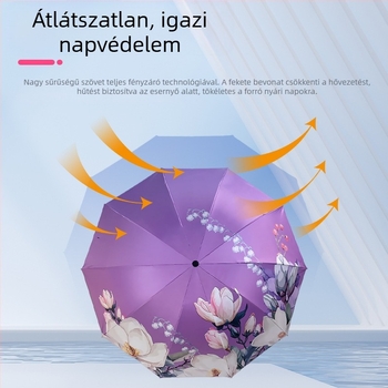 Női összecsukható esernyő esőre és napra UV védelemmel UPF 50+, automatikus nyitás-zárás, 8 merevítő, vinil bevonatú szövet