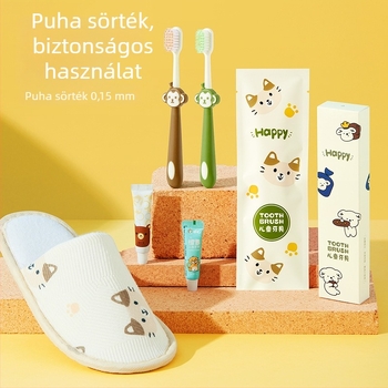 Gyermekeknek szóló egyszer használatos fogkefés és fogkrémes készlet, rajzfilm-stílus, műanyag, logónyomás elérhető, 1000 darabos doboz