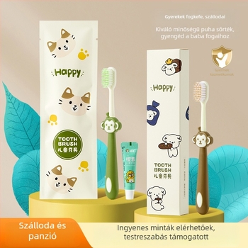 Gyermekeknek szóló egyszer használatos fogkefés és fogkrémes készlet, rajzfilm-stílus, műanyag, logónyomás elérhető, 1000 darabos doboz