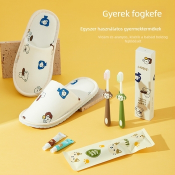 Gyermekeknek szóló egyszer használatos fogkefés és fogkrémes készlet, rajzfilm-stílus, műanyag, logónyomás elérhető, 1000 darabos doboz