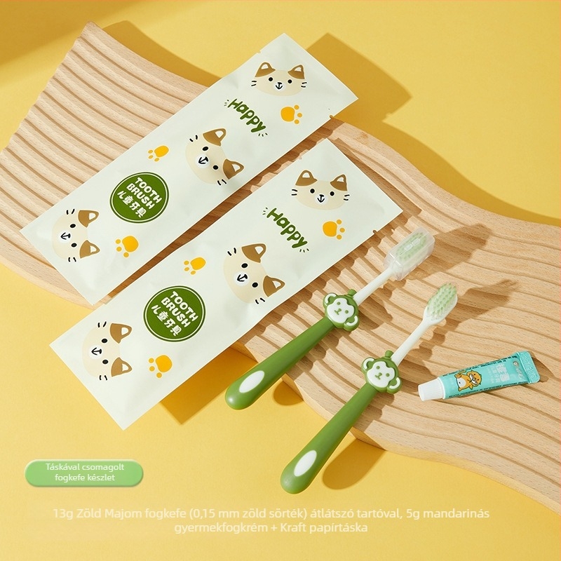 Gyermekeknek szóló egyszer használatos fogkefés és fogkrémes készlet, rajzfilm-stílus, műanyag, logónyomás elérhető, 1000 darabos doboz