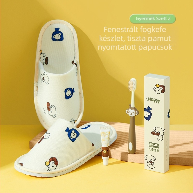 Gyermekeknek szóló egyszer használatos fogkefés és fogkrémes készlet, rajzfilm-stílus, műanyag, logónyomás elérhető, 1000 darabos doboz