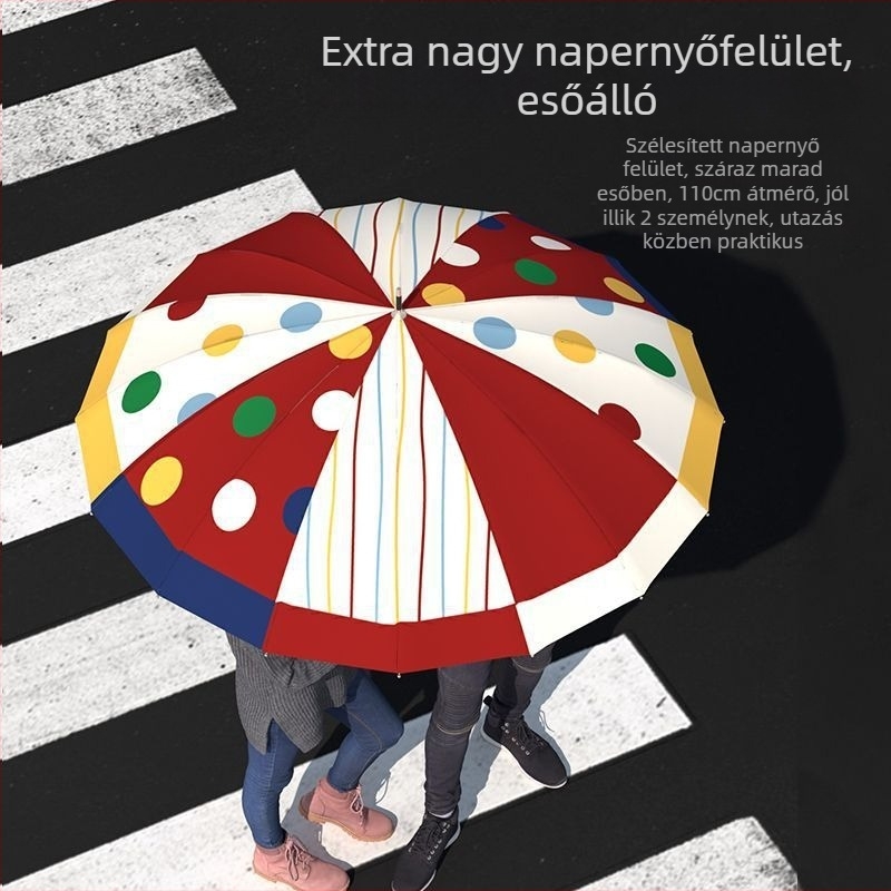 16 bordás hosszúnyelű esernyő – UV védelem UPF50+, egyenes dizájn, tölgyfa fogantyú, kézi nyitás