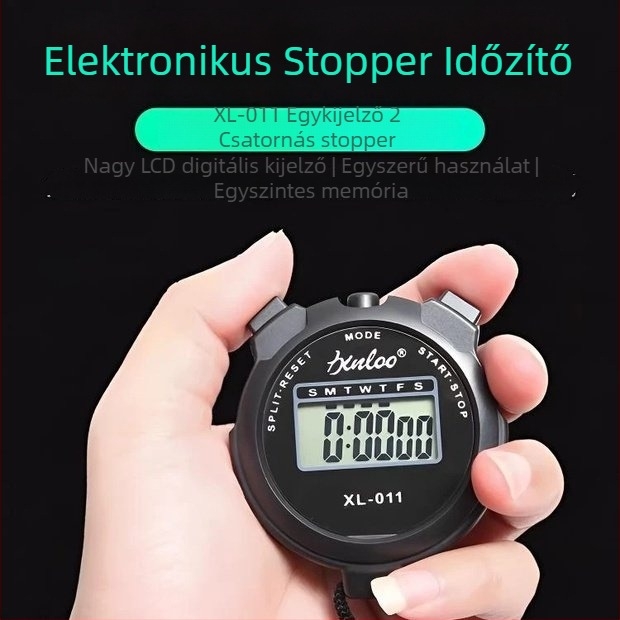 Elektronikus stopperóra kronográffal, LED kijelző, akkumulátoros működés, kerek műanyag tokozású ház
